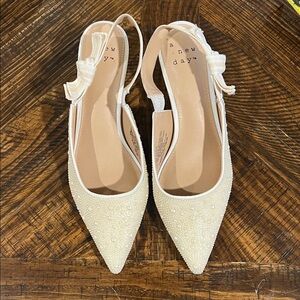 A New Day Women's Cream Pointed Toe Heels with Pearl Accent